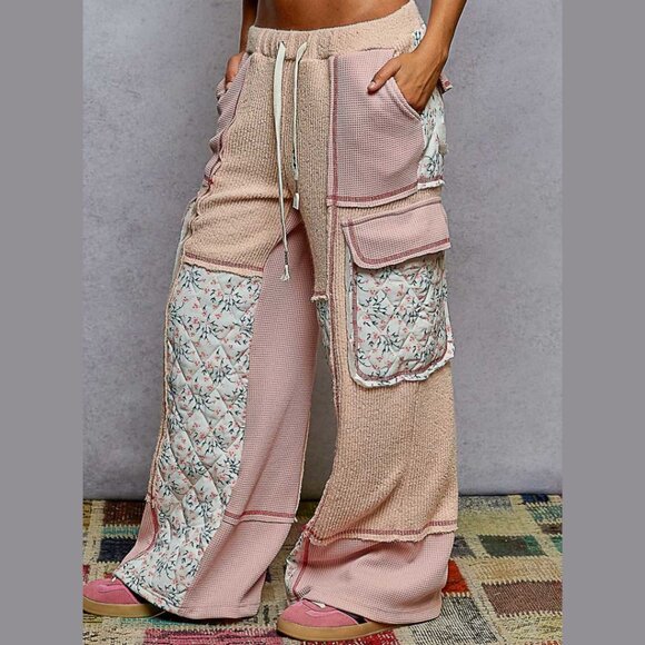 POL Pink Quilted Knit Patchwork Lounge Pants - Picture 1 of 8